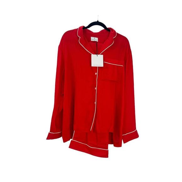 Chloe Kristyn Comfort Bamboo Long Pyjama Set Front Button Red Size Large NWT - Picture 4 of 11